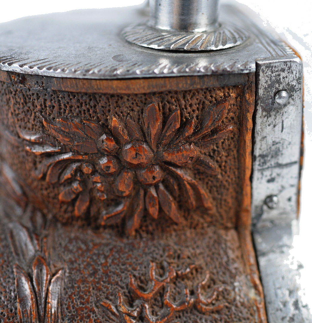 A boxwood powder flask - dated "1656"