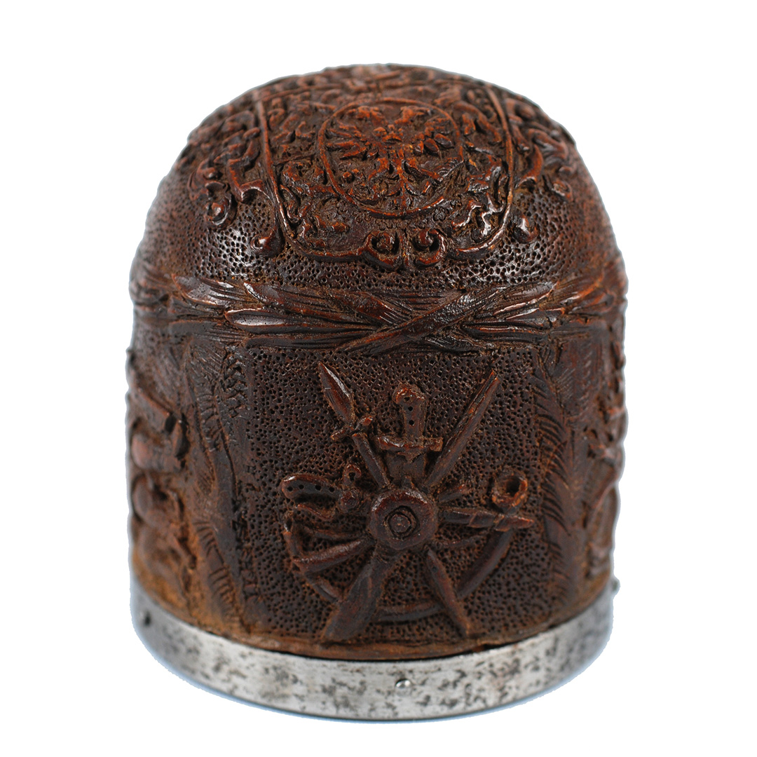 A boxwood powder flask - dated "1656"